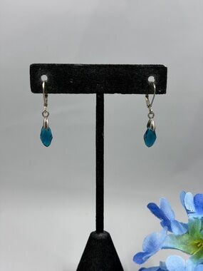 925 Sterling Silver Classic Teal Crystal Drop Earrings